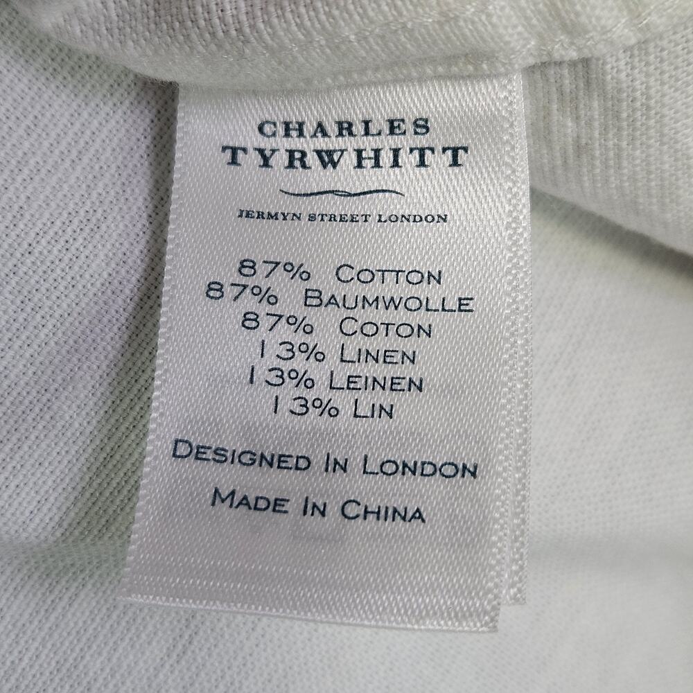 Charles Tyrwhitt Collarless Cotton Linen Shirt Men M Slim Fit White Button Front - Picture 9 of 14